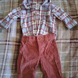 Carter's Rust Corduroy Newborn Pants with Plaid Accent Bonus 4 Pair Of Pants